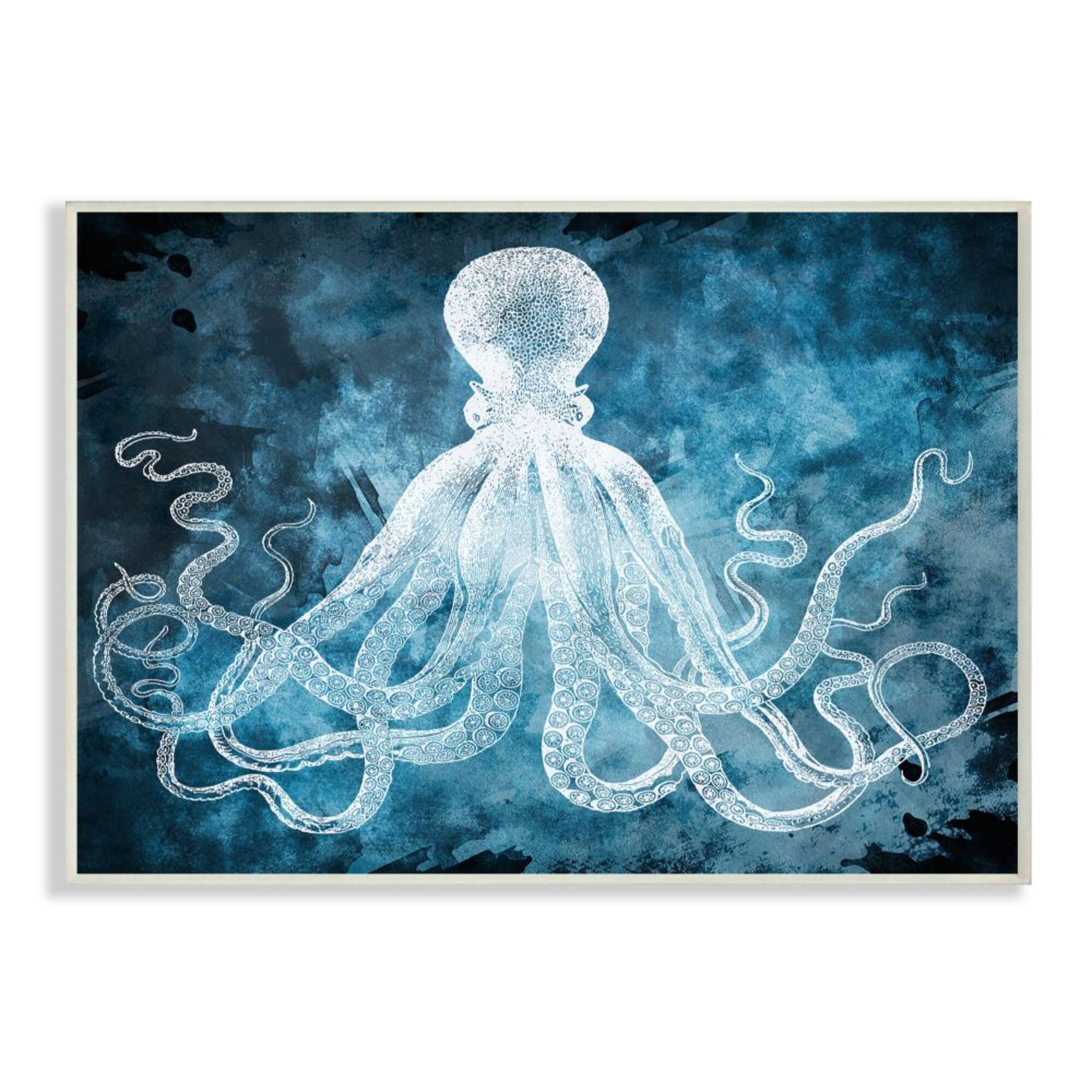 Stupell Industries Underwater Octopus Tentacles Blue White Nautical Design Wood Wall Plaque